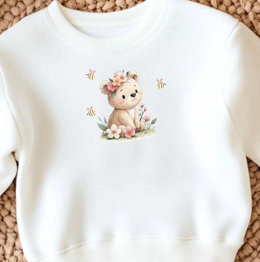 Bügelbild Set Mädchen – Bär, Regenbogen & Blumen