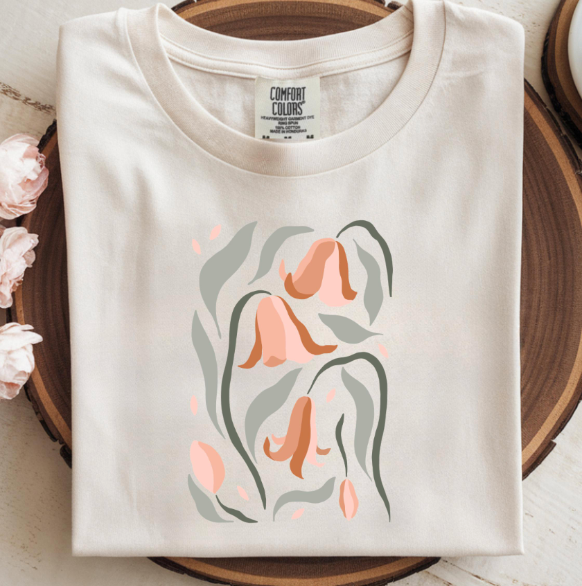Bügelbild Blumen Abstrakt Boho Apricot Grün Groß
