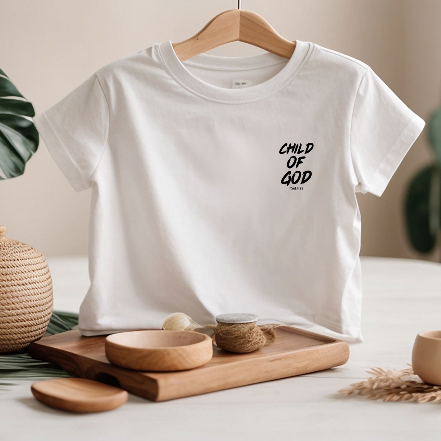 Bügelbild mit Schriftzug "Child of God" und Bibelvers "Psalm 23" zum Aufbügeln