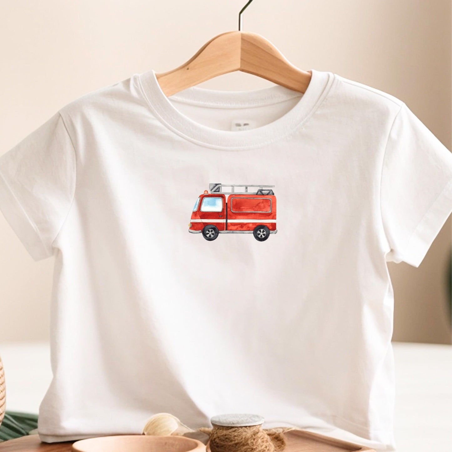 Bügelbild Feuerwehrauto Aquarell Rot Klein Jungen Kinder