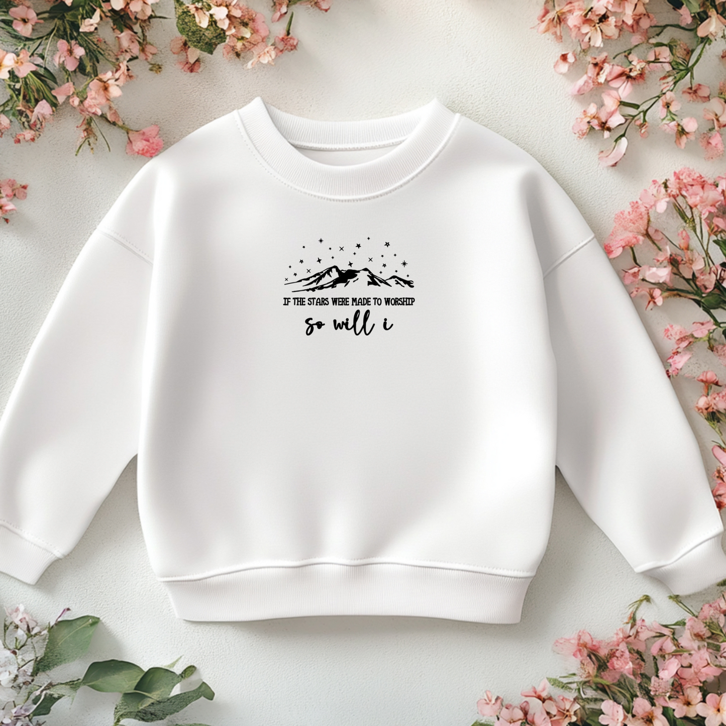 Bügelbild mit Bergmotiv und Schriftzug "So Will I" zum Aufbügeln für Kinder