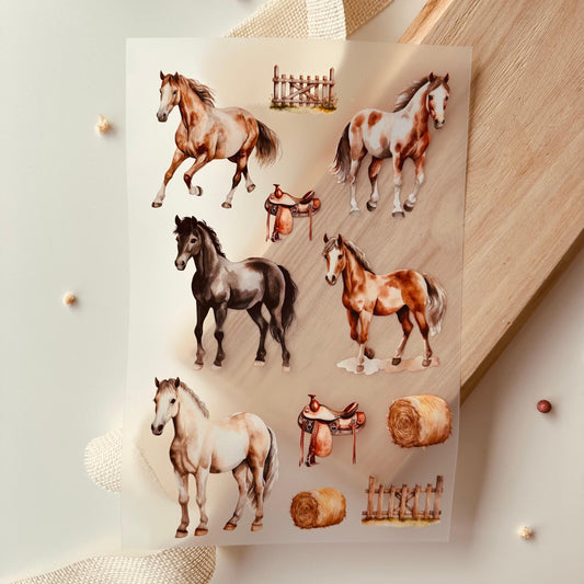 11 Bügelbilder Pferde – Aufbügeln, Bauernhof-Tiere, Kinder-Bügelbilder, Braun & Schwarz, DIY Patches - Default Title -Eternity 