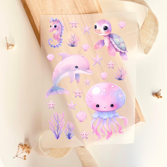23er Set Bügelbilder Schildkröte & Delphin – Tiermotive für Kinder, rosa Patches zum Aufbügeln - Default Title -Eternity 