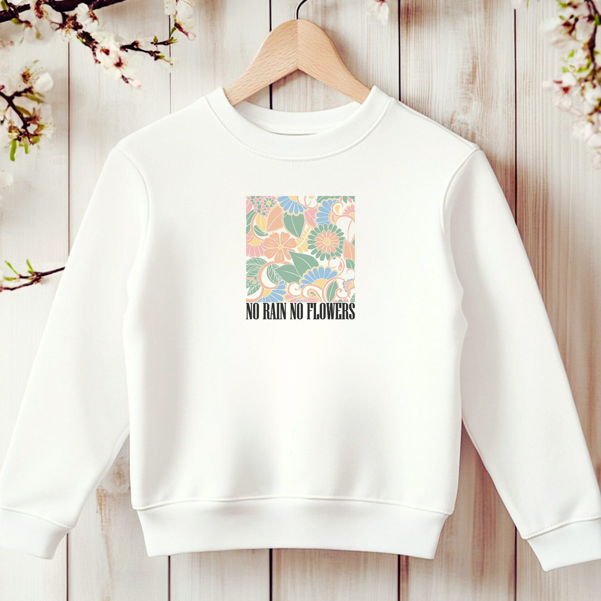 Bügelbild Blumen No Rain No Flowers - Breite 7cm x Höhe 8cm-Breite 10cm x Höhe 11cm-Breite 15cm x Höhe 17cm -Eternity 