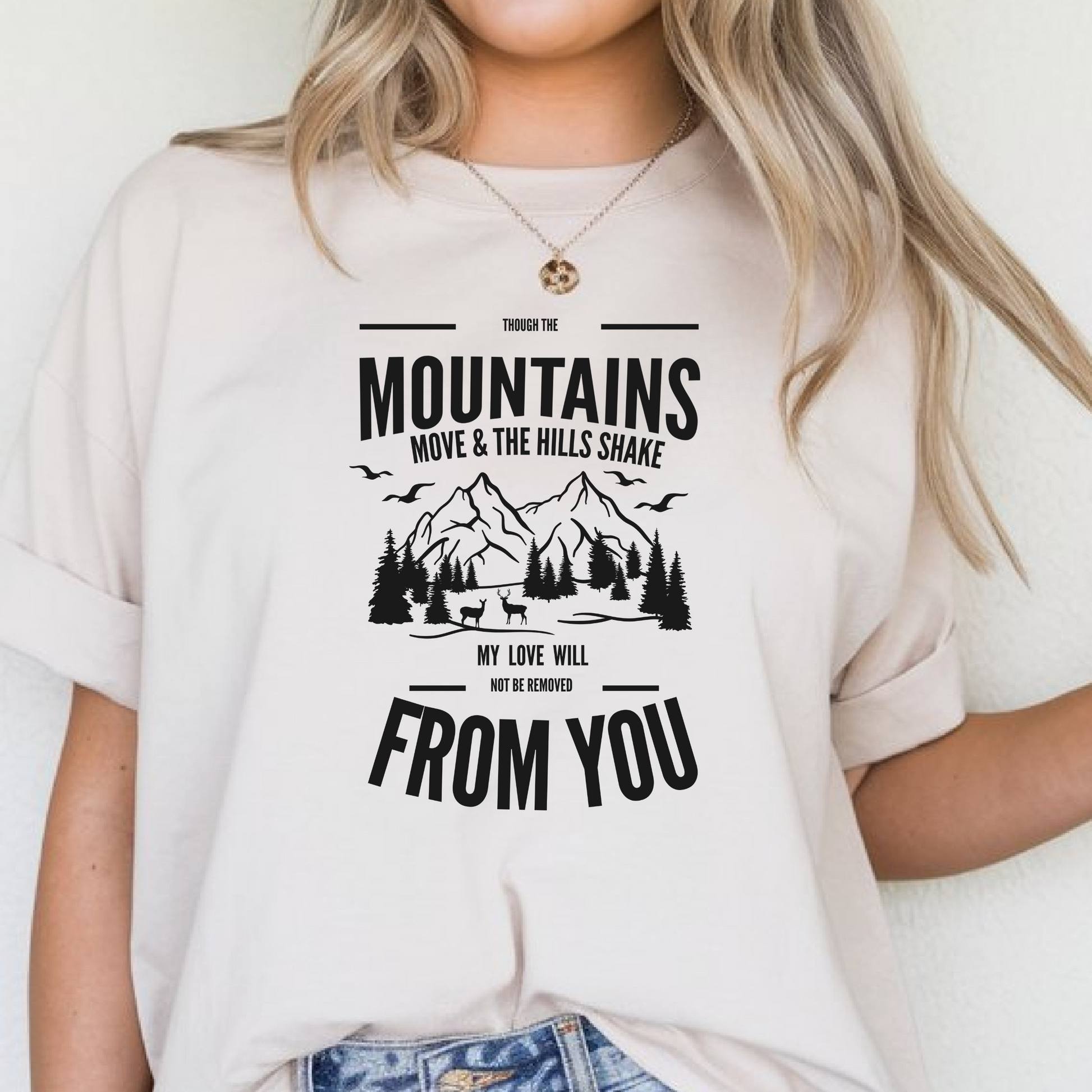 Bügelbild Christlich Mountains Move the Hills - Breite 12cm x Höhe 14cm-Breite 19cm x Höhe 26.5cm -Eternity 