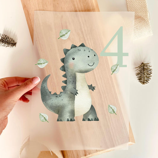 Bügelbild Dino – Personalisiertes Aufbügel-Bild für Kindergeburtstag & Kleidung - B 10cm x H 10cm-B 15cm x H 15cm-B 19cm x H 19cm -Eternity 