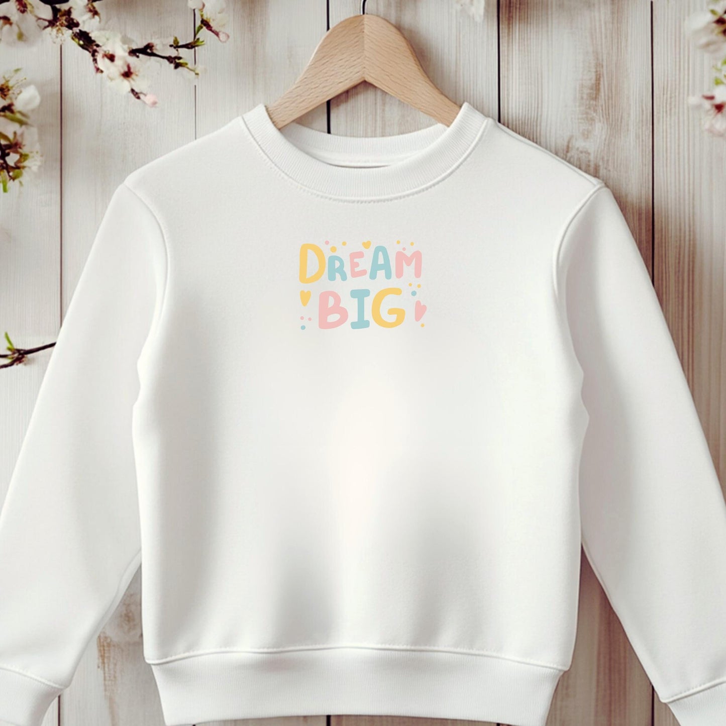 Bügelbild „Dream Big“ – Bunter Schriftzug mit Herzen zum Aufbügeln für Kinder - Pink/Gelb-Orange/Blau -Eternity 