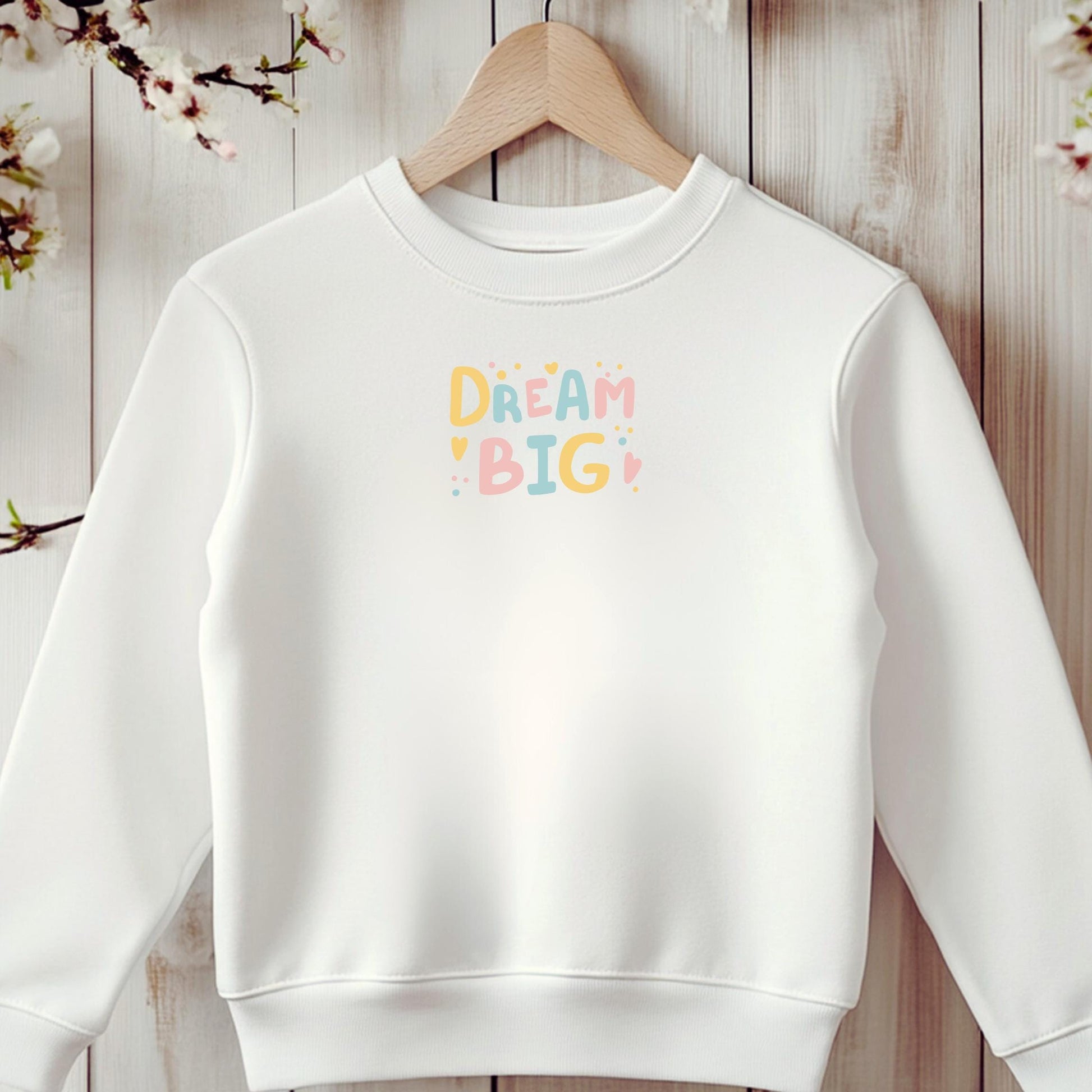 Bügelbild „Dream Big“ – Bunter Schriftzug mit Herzen zum Aufbügeln für Kinder - Pink/Gelb-Orange/Blau -Eternity 