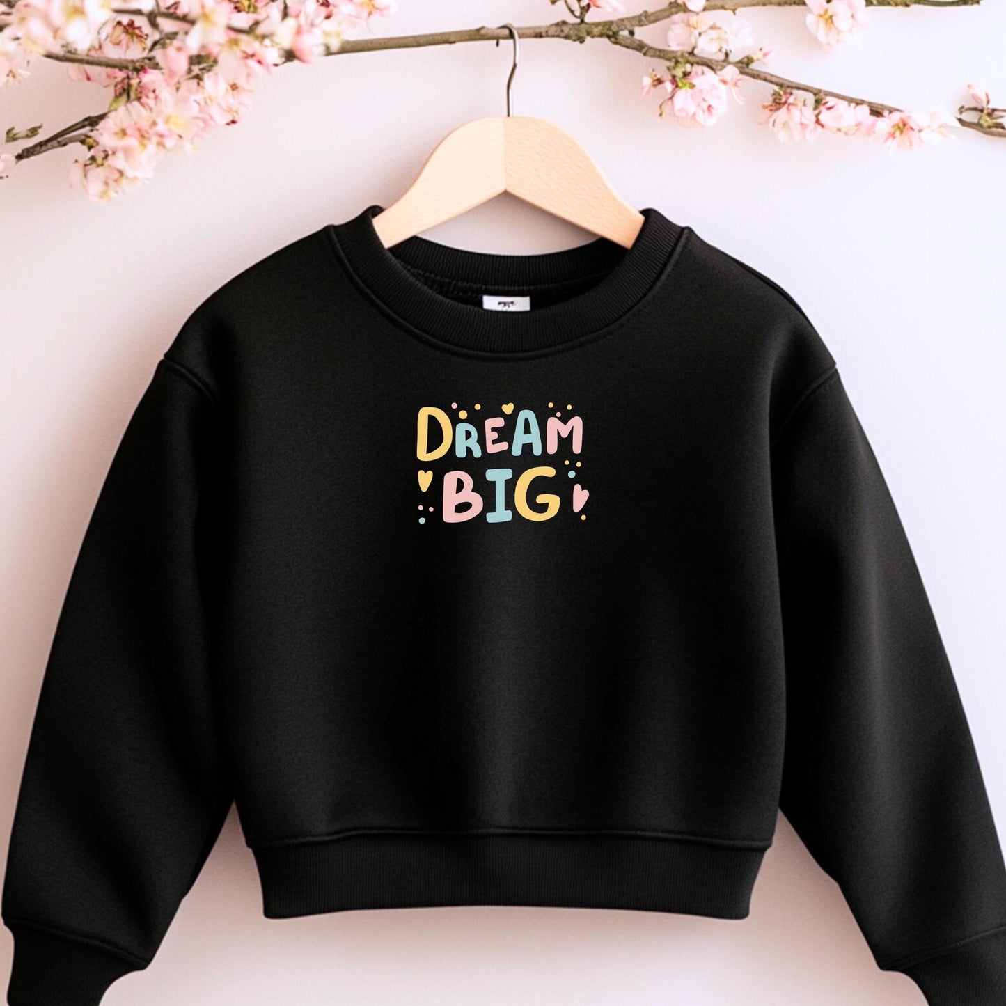 Bügelbild „Dream Big“ – Bunter Schriftzug mit Herzen zum Aufbügeln für Kinder - Pink/Gelb-Orange/Blau -Eternity 