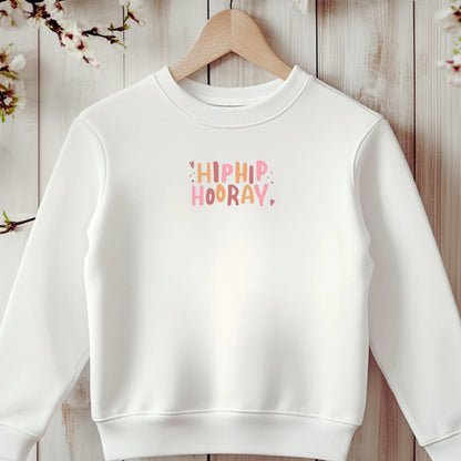 Bügelbild „HIPHIP HOORAY“ – Motiv für Kinderkleidung, DIY & Geschenke - Blau/Orange-Pink/Orange -Eternity 