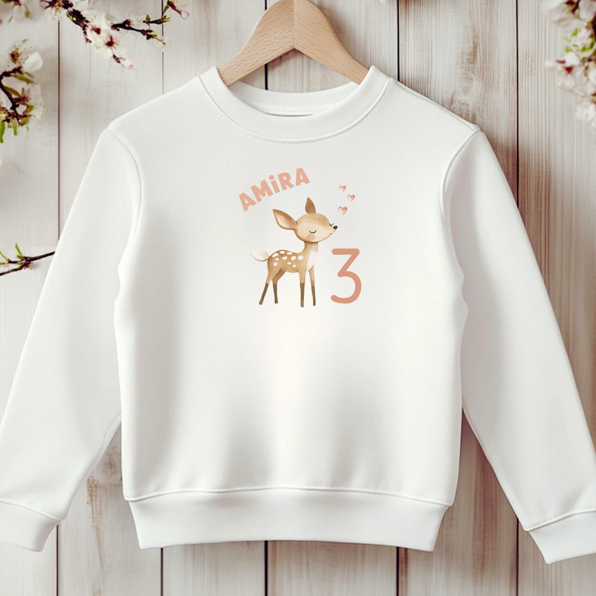 Bügelbild Reh zum Aufbügeln – Personalisiert | Großes Geschenk für Kinder - B 10cm x H 11,4cm-B 15cm x H 17,1cm-B 19cm x H 21,7cm -Eternity 