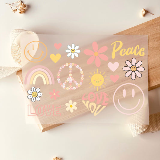 Bügelbilder Love Peace Blumen Herzen Smile - Default Title -Eternity 