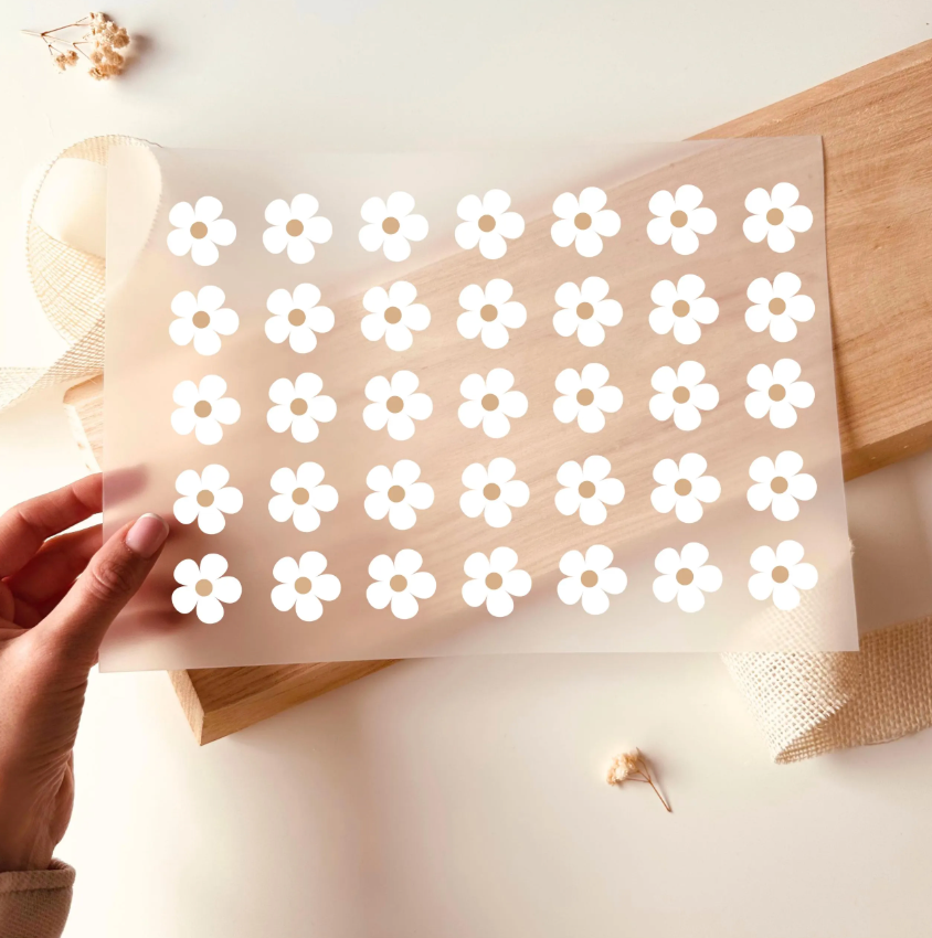 Bügelbild Set Blumen – Kleine Gänseblümchen Aufbügler weiß
