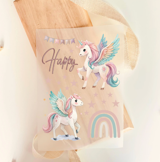 Bügelbild Set Mädchen – Einhorn, Pegasus & Regenbogen