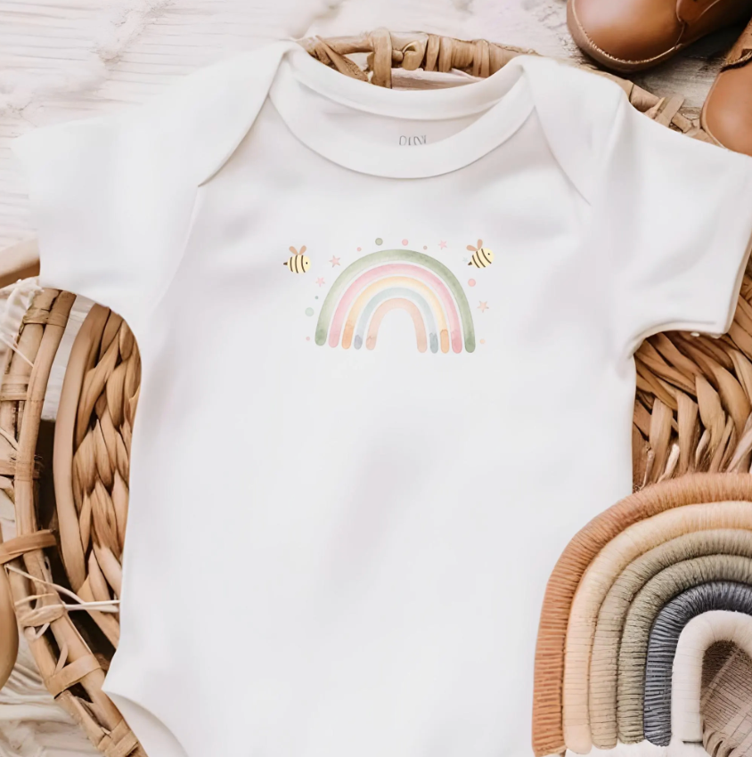 Bügelbild Set Mädchen – Bär, Regenbogen & Blumen