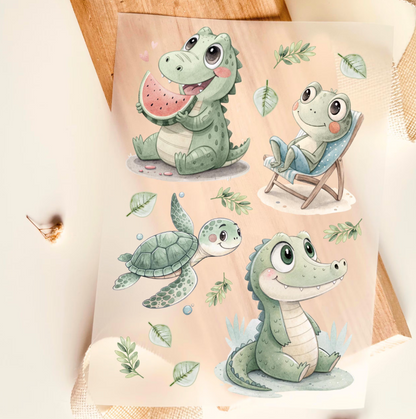 Krokodil Bügelbild Set Kinder – Krokodil, Schildkröte & Aquarell Tiere