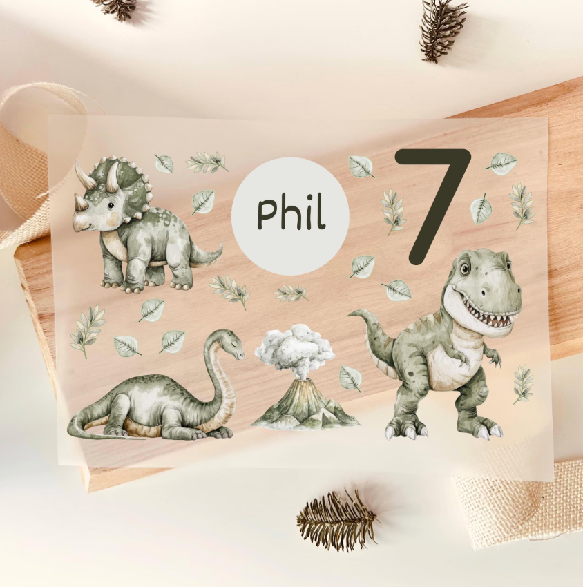19 Iron-on Dinosaur Transfers – Personalized – Leaves