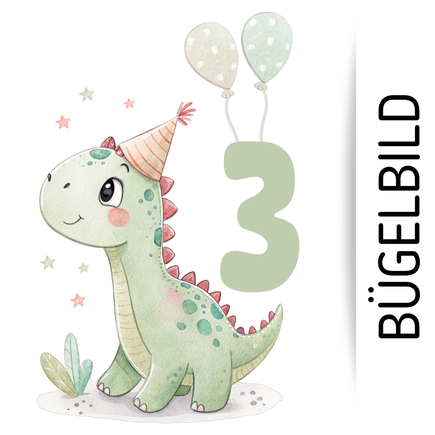 Bügelbild Dino personalisierbar – Name & Zahl