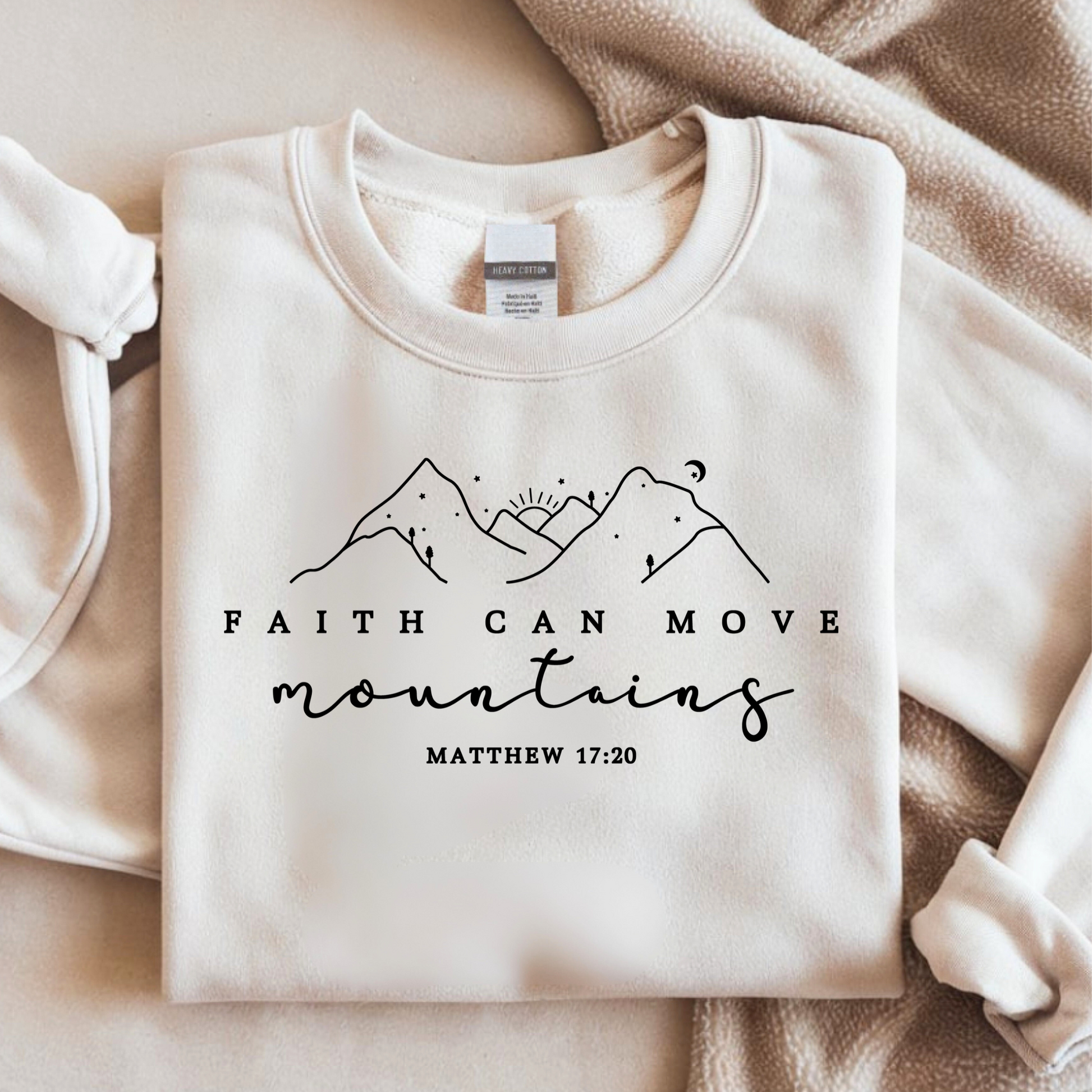 Bügelbild Faith can move Mountains - Breite 12cm x Höhe 6cm-Breite 16cm x Höhe 8cm-Breite 20cm x Höhe 10cm -Eternity 