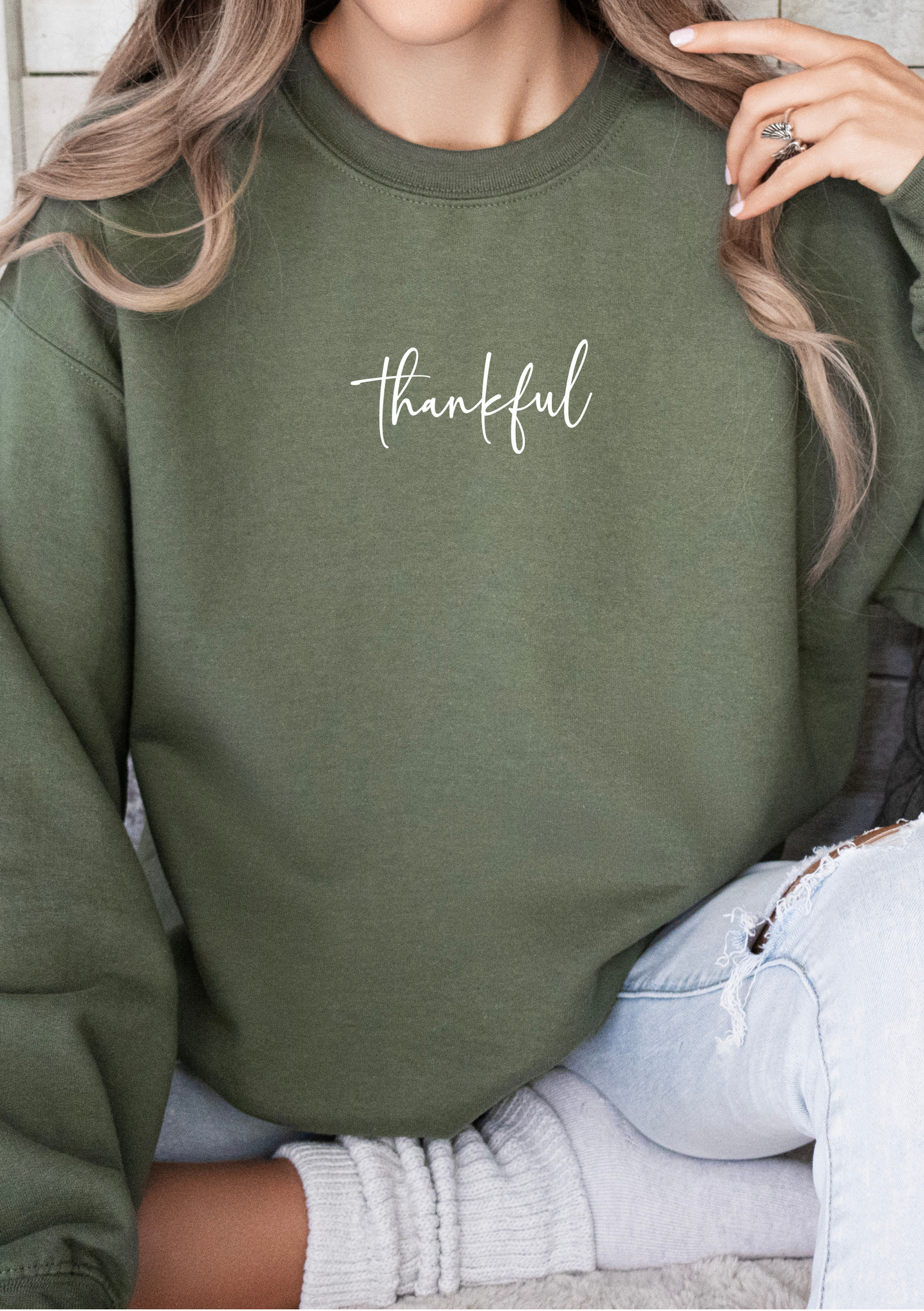 Eternity Thankful dankbar Sweatshirt Grün weiss Oversize jesus gott