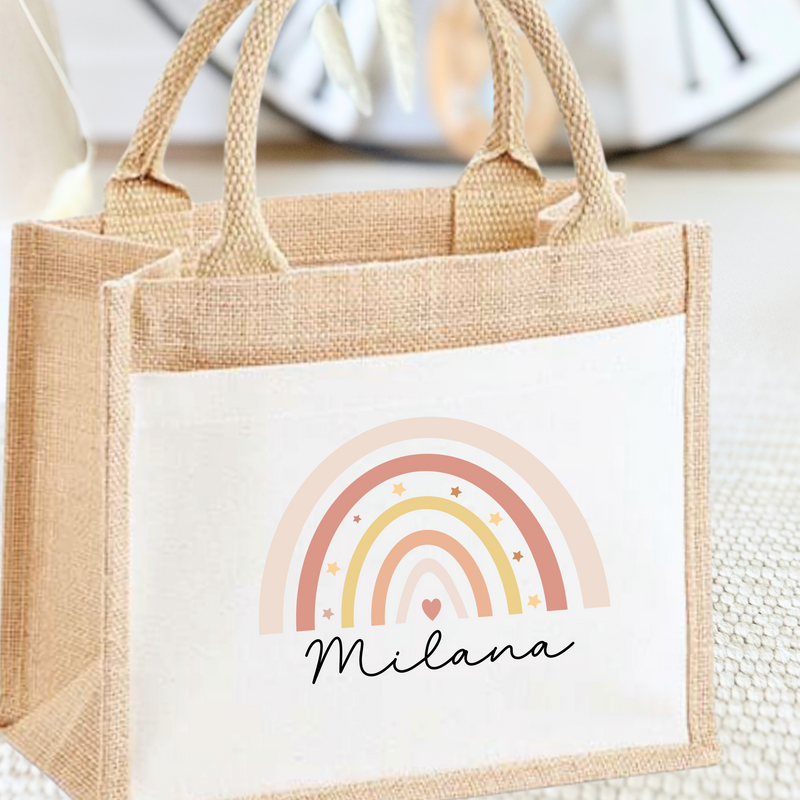 Kindertasche Personalisiert Regenbogen Tasche Baumwolltasche für Kinder Bügelbild Regenbogen Geschenkidee für Kinder Langlebiger Druck DTF Geschenkidee für einen Geburtstag Mädchen Tasche 