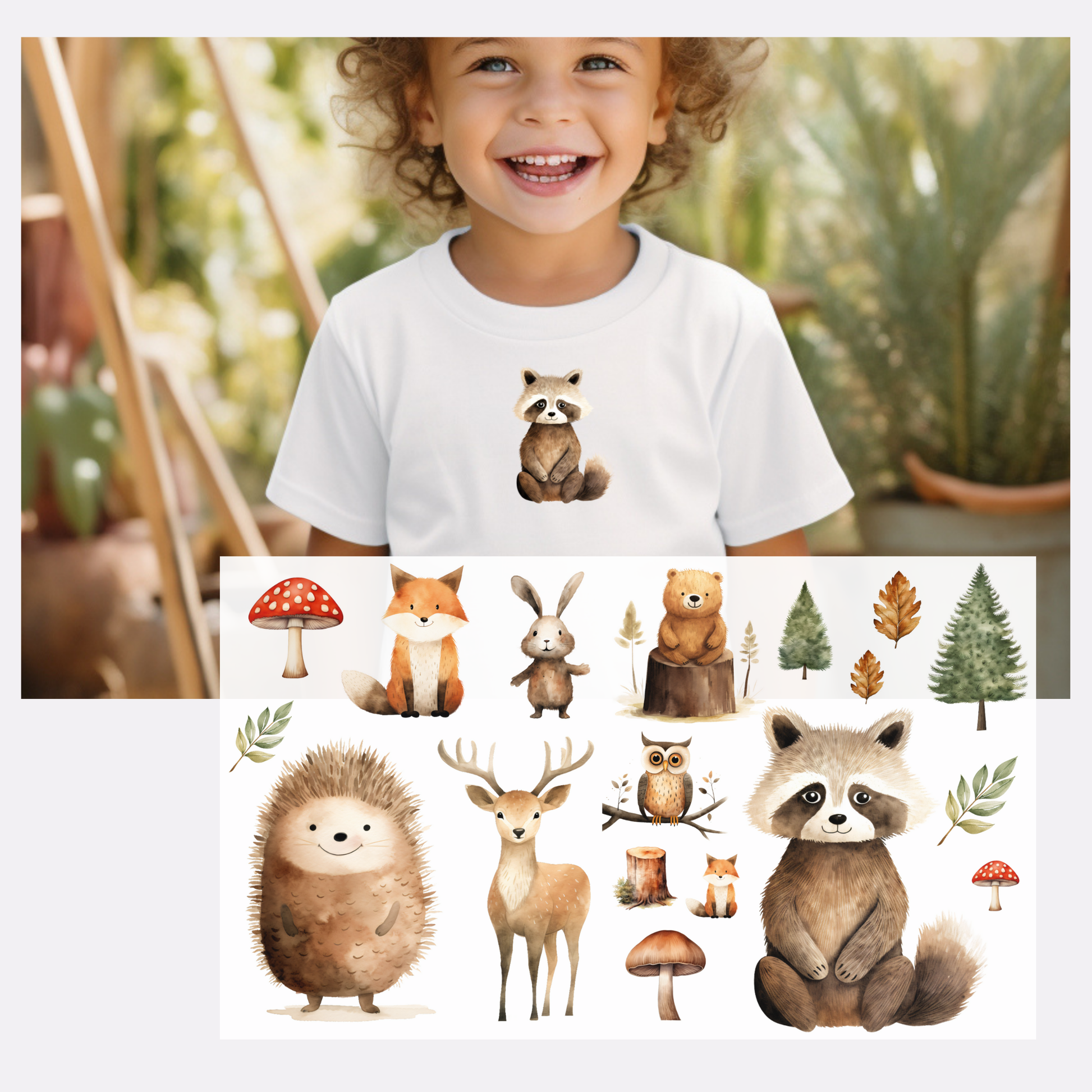 18-teiliges Bügelbild-Set mit niedlichen Waldtieren wie Fuchs, Igel, Reh, Dachs, Eule und Hase, sowie Waldmotiven wie Bäumen, Blättern und Pilzen. Perfekt zum Verzieren von Kinder Kleidung oder Accessoires für Natur- und Tierliebhaber.