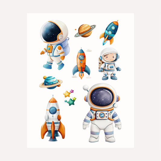 Bügelbild Astronaut Rakete Set Weltraum Kinder