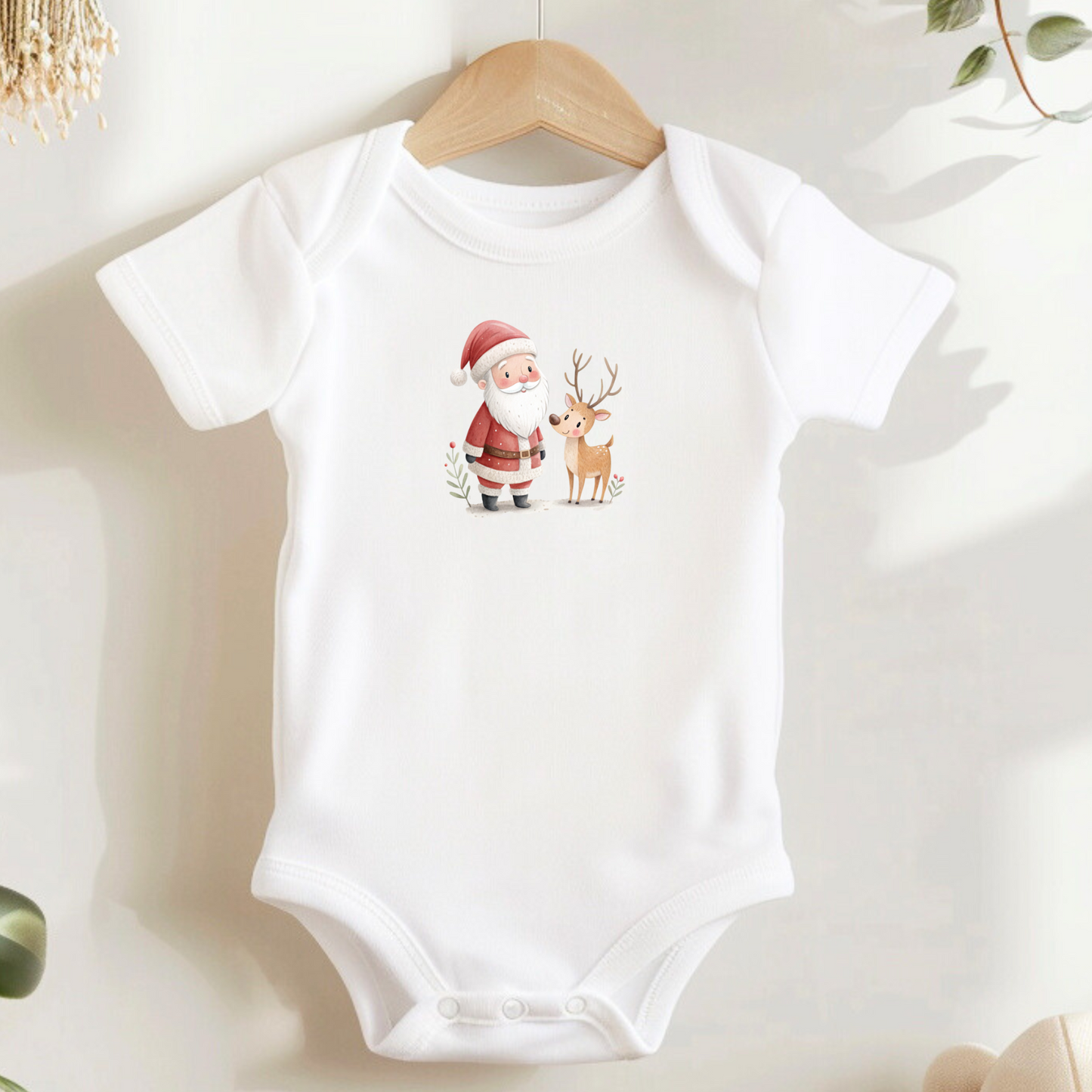Baby Body mit Weihnachten Bügelbild – Nikolaus & Rentier Motiv