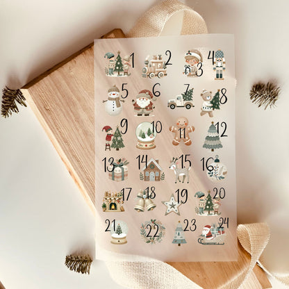 Bügelbild-Set Adventskalender mit 24 weihnachtlichen Motiven von 1 bis 24 zum Aufbügeln