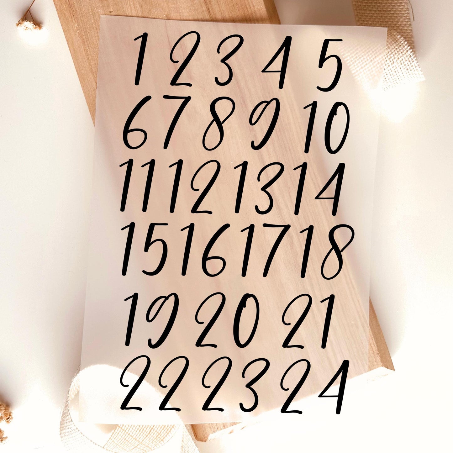 Bügelbild Adventskalender Zahlen 1 bis 24 Schwarz Kalligraphie Weihnachten