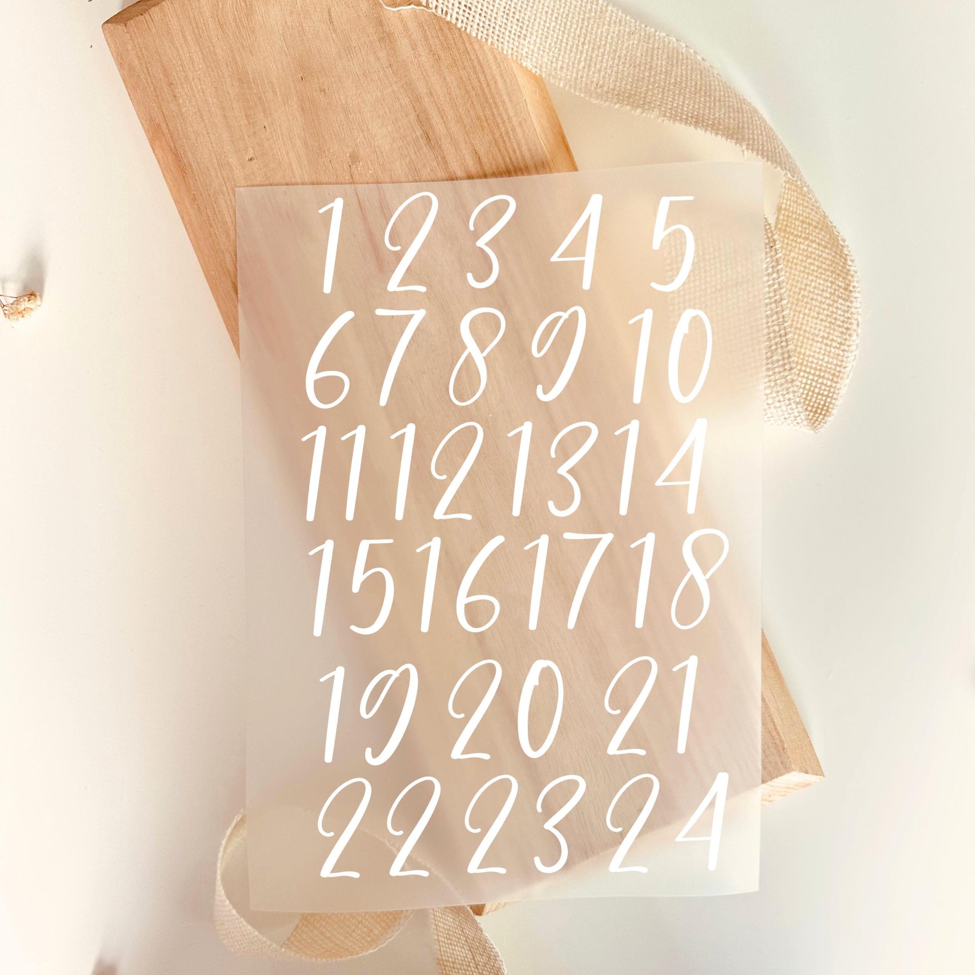 Bügelbild Adventskalender Zahlen 1 bis 24 Weiß Kalligraphie Weihnachten
