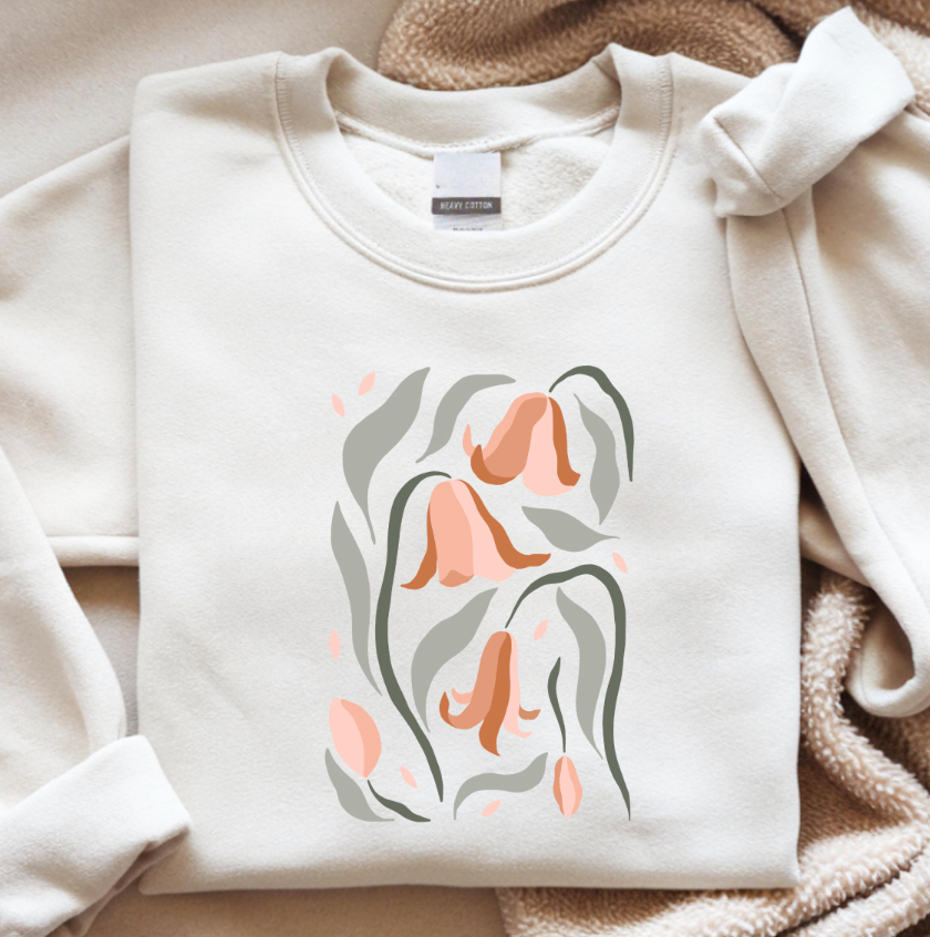 Bügelbild Blumen Abstrakt Boho Apricot Grün Minimalistisch