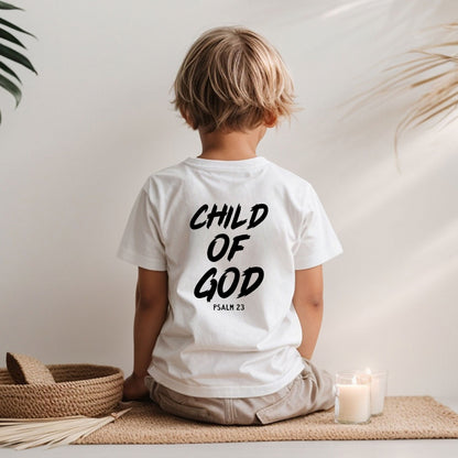Bügelbild mit Schriftzug "Child of God" und "Psalm 23" in Schwarz zum Aufbügeln für Kinder