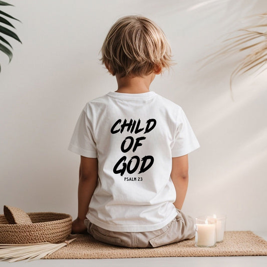 Bügelbild mit Schriftzug "Child of God" und "Psalm 23" in Schwarz zum Aufbügeln für Kinder