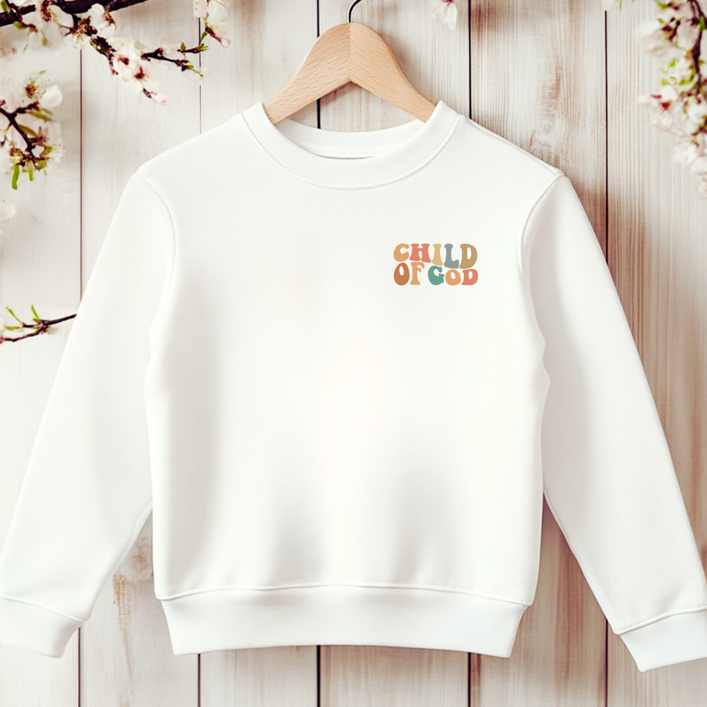 Bügelbild mit Schriftzug "Child of God" im bunten Retro-Stil zum Aufbügeln