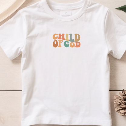 Bügelbild mit Schriftzug "Child of God" im bunten Retro-Stil für Kinder