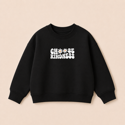 Bügelbild Choose Kindness mit Blumen in Weiß und Orange für Sweatshirts und Kinderkleidung