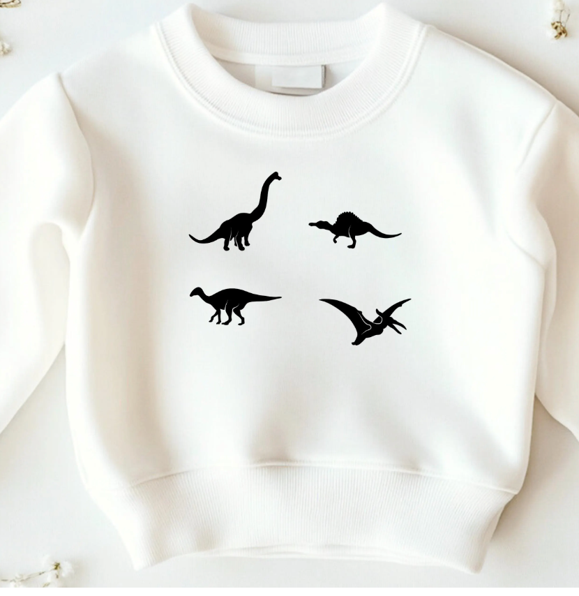 Bügelbild Dinosaurier Set 4 Silhouetten schwarz für Kinder