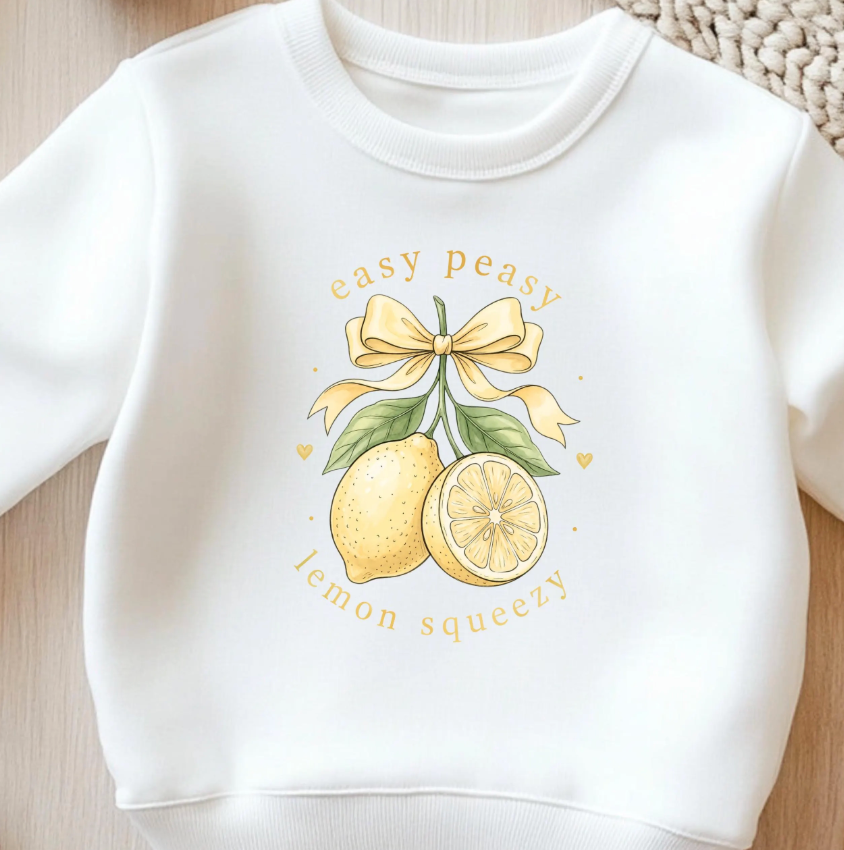 Bügelbild Easy Peasy Lemon Squeezy Zitronen Gelb Aquarell Kinder