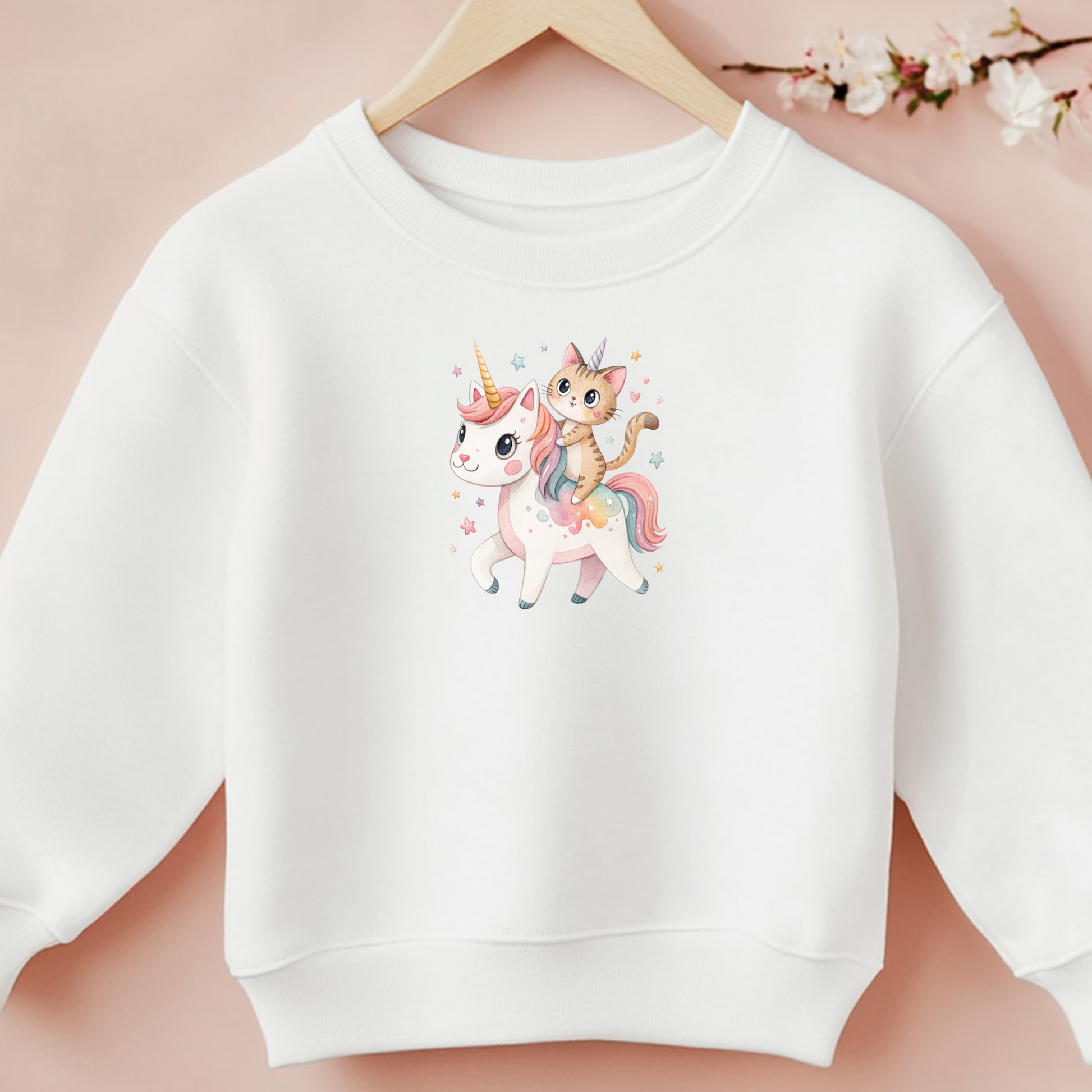 Bügelbild Einhorn Katze Aquarell Pastell Rosa Groß Kinder