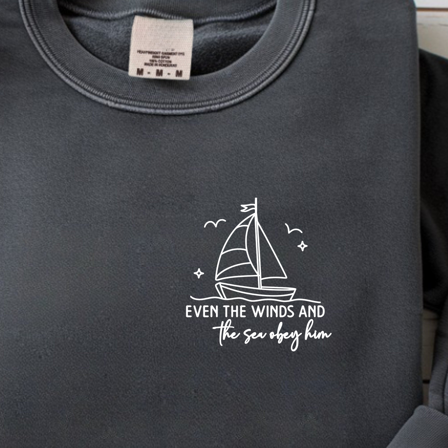 Bügelbild Even The Winds Segelboot Line Art Weiss Christlich