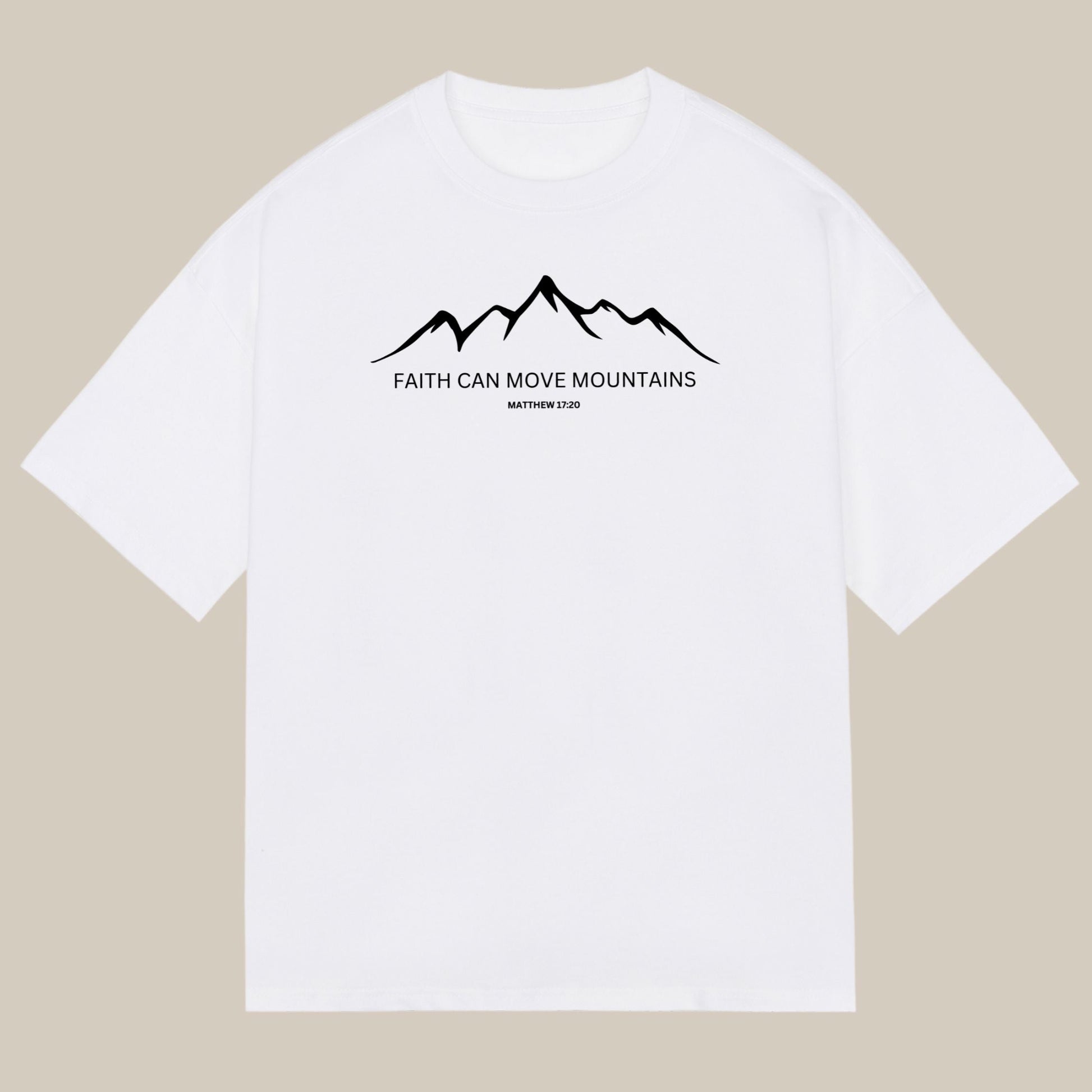 Bügelbild mit Bergmotiv und Schriftzug "Faith Can Move Mountains" zum Aufbügeln