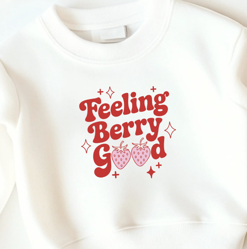 Bügelbild Feeling Berry Good Erdbeere Retro Rot Rosa Klein Kinder