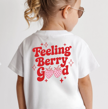 Bügelbild Feeling Berry Good Erdbeere Retro Rot Rosa Rückenprint Kinder