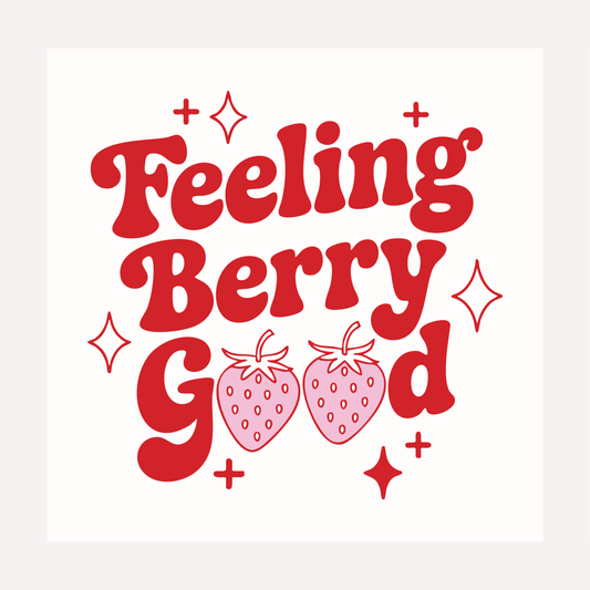 Bügelbild Feeling Berry Good Erdbeere Schriftzug Retro Rot Rosa