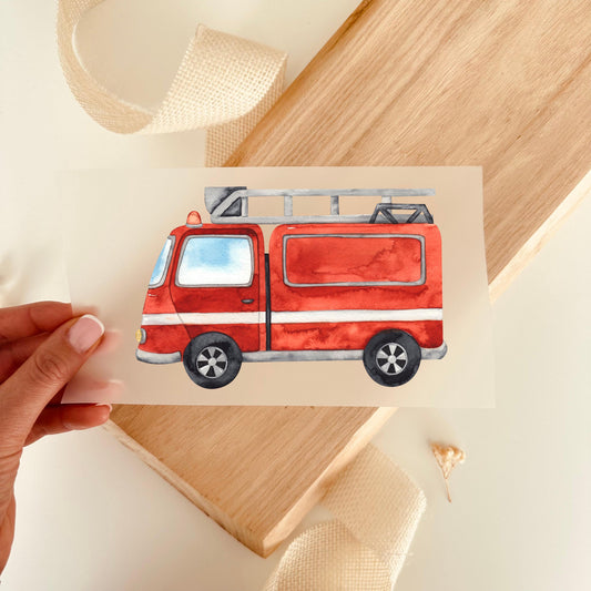 Bügelbild Feuerwehrauto Aquarell Rot Jungen Kinder