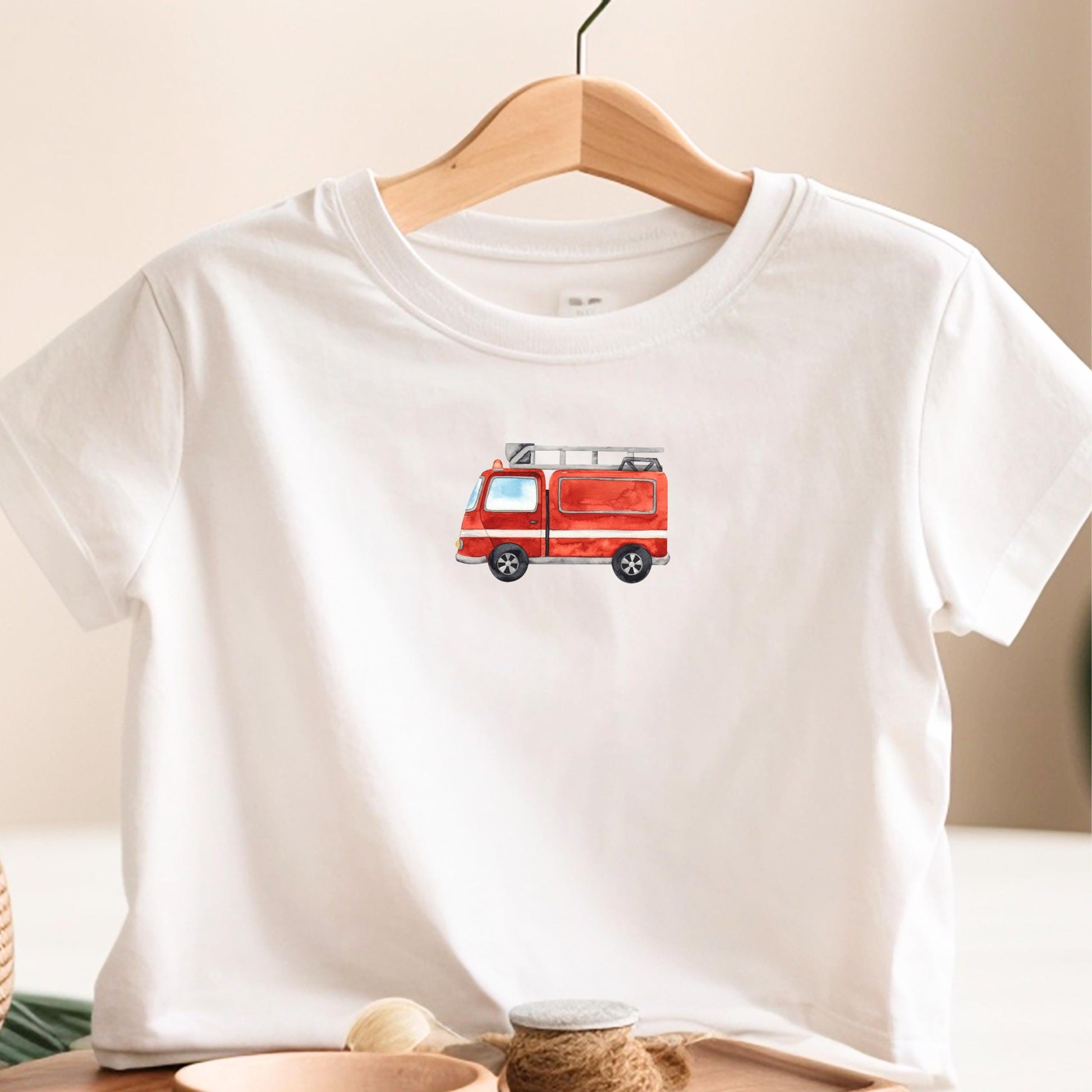 Bügelbild Feuerwehrauto Aquarell Rot Klein Jungen Kinder
