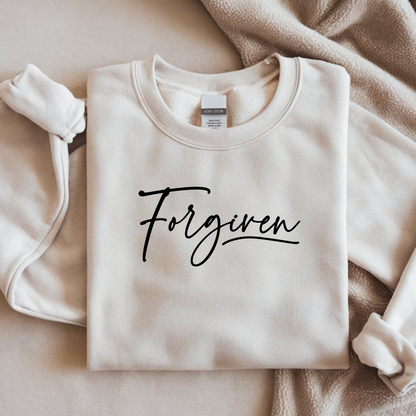 Bügelbild mit Schriftzug "Forgiven" in eleganter Schreibschrift zum Aufbügeln