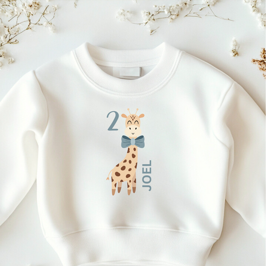 Bügelbild mit Giraffen-Motiv, Wunschname und Zahl zum Aufbügeln, personalisierbar für Geburtstage