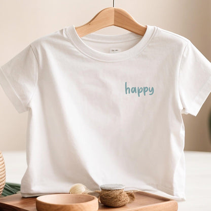 Bügelbild Happy Schriftzug Pastell Blau Klein Kinder